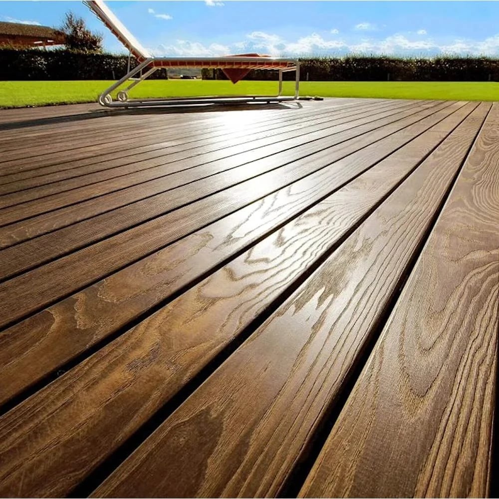 Close view of thermally modified ash deck boards